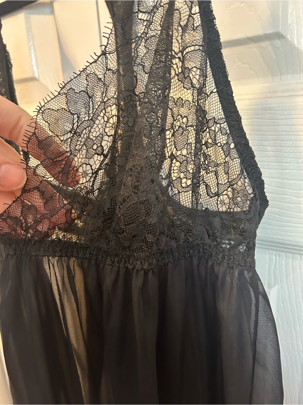 Victoria's Secret Black Lace & Sheer Chiffon Chemise - Picture 2 of 4